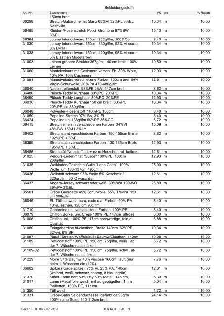 Artikelpreisliste Nr. 1 in â¬. Alle Preise zzgl. ges ... - Der rote Faden