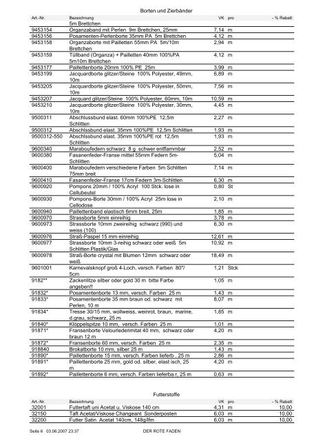 Artikelpreisliste Nr. 1 in â¬. Alle Preise zzgl. ges ... - Der rote Faden