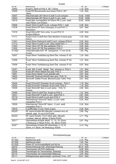 Artikelpreisliste Nr. 1 in â¬. Alle Preise zzgl. ges ... - Der rote Faden