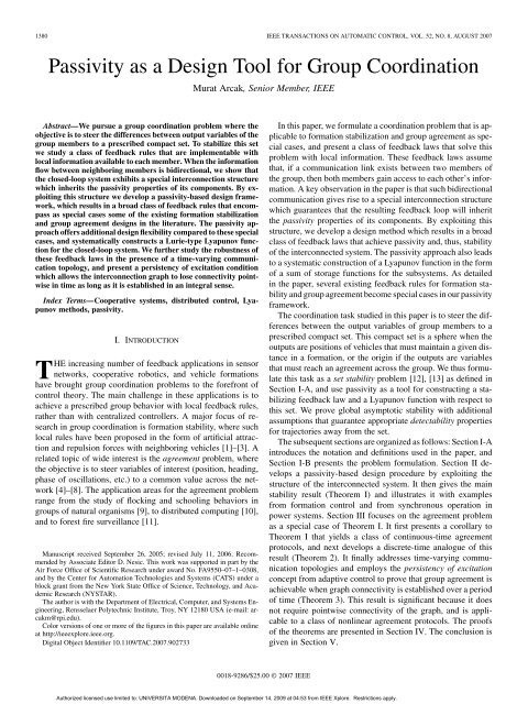 Passivity as a Design Tool for Group Coordination - uni-stuttgart