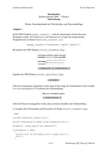 Datenbanken Sommersemester 2004 - Übung 8 Musterlösung Thema