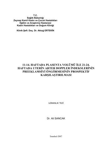 11-14. haftada plasenta volÃ¼mÃ¼ ile 21-24. haftada uterin arter ...