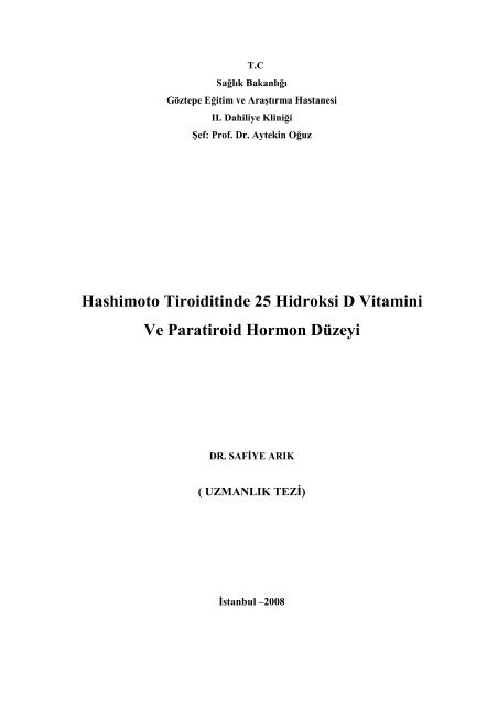 Hashimoto Tiroiditinde 25 Hidroksi D Vitamini Ve Paratiroid Hormon ...