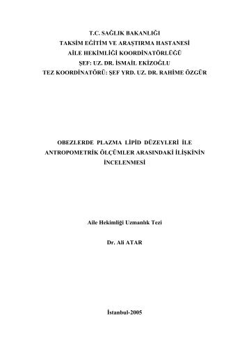 obezlerde plazma lipid dÃ¼zeyleri ile antropometrik Ã¶lÃ§Ã¼mler ara