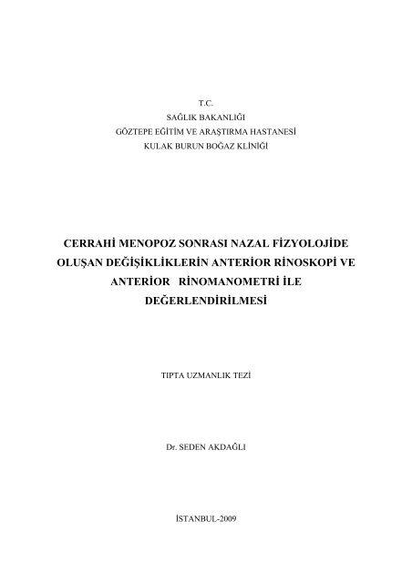 cerrahi menopoz sonrasÄ± nazal fizyolojide oluÅan deÄiÅikliklerin ...