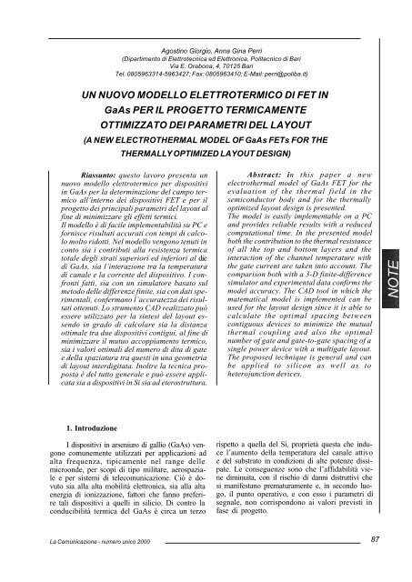 UN NUOVO MODELLO ELETTROTERMICO DI FET IN GaAs PER IL ...