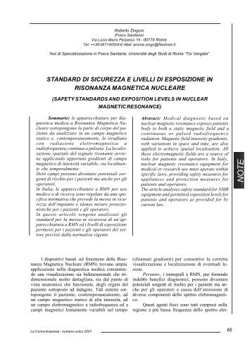 standard di sicurezza e livelli di esposizione in risonanza magnetica ...