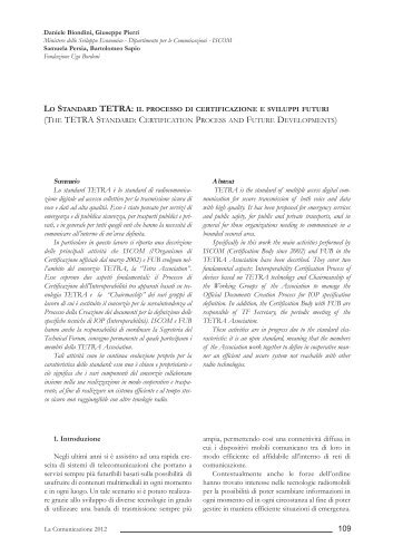 Lo Standard TETRA: il processo di certificazione e sviluppi futuri