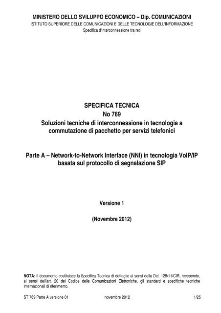 specifica tecnica - ISCOM - Istituto Superiore delle Comunicazioni e ...