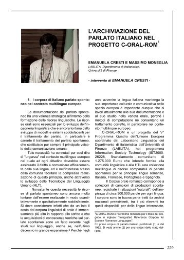 l'archiviazione del parlato italiano nel progetto c-oral-rom