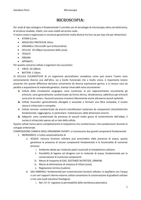 APPUNTI DI ISTOLOGIA aa 2007/2008 Giordano Perin - Istituto ...