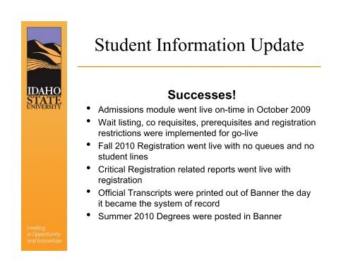 See What We've Accomplished - Idaho State University