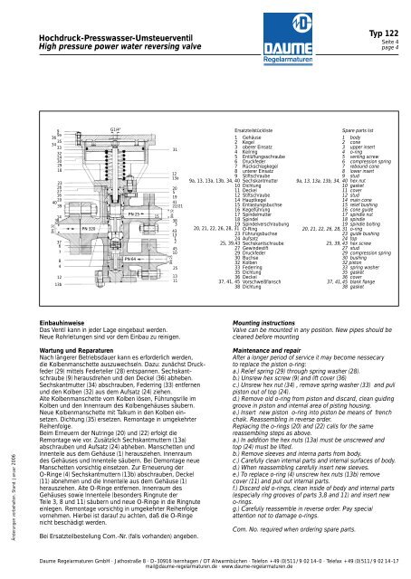 Hochdruck-Presswasser-Umsteuerventil Typ 122 - Daume ...