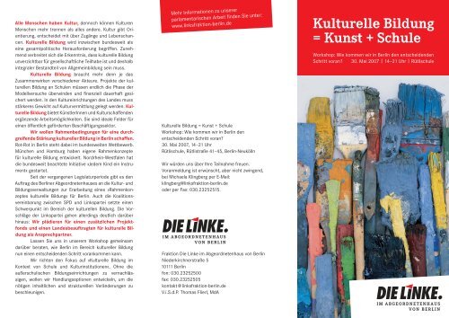 Kulturelle Bildung = Kunst + Schule - DIE LINKE. Berlin