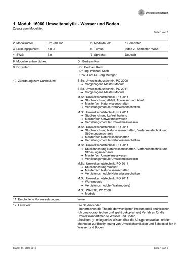 1. Modul: 16060 Umweltanalytik - Wasser und Boden