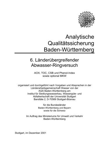 Auswertung: CSB, Phenol-Index, TOC, AOX, MKW nach DEV V H53