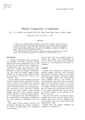 Mineral composition of rainwater. - Illinois State Water Survey