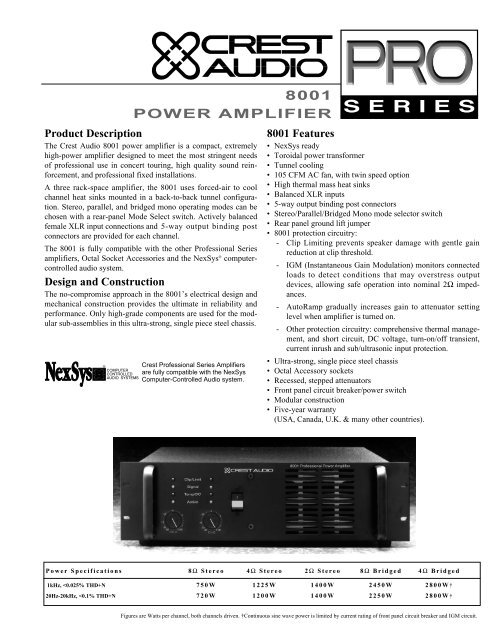 8001 POWER AMPLIFIER - Crest Audio
