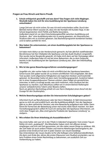 Fragen an Frau Hirsch - Sparkasse Lüneburg