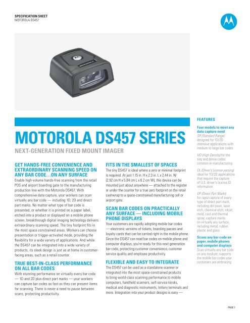 Motorola DS457 Series Next-generation fixed mount imager