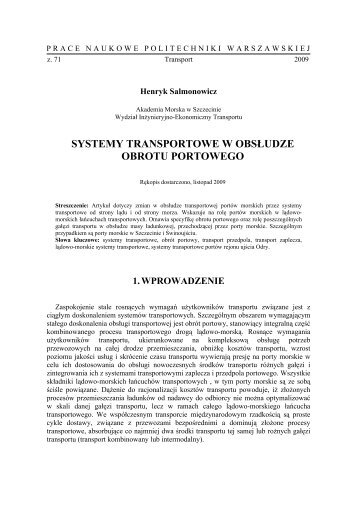 Systemy transportowe w obsłudze obrotu portowego - Transportu