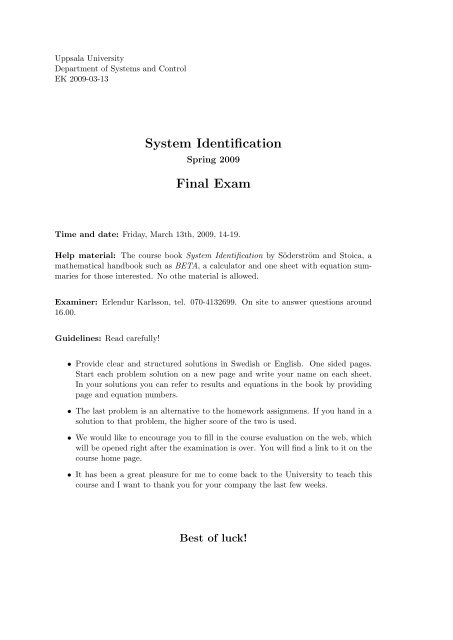 System Identification Final Exam