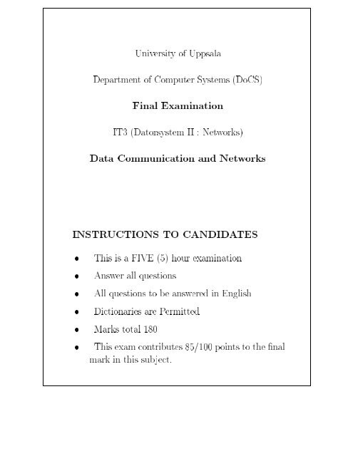 Final Examination Data Communication and Networks ...