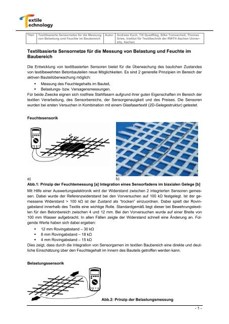 Textilbasierte Sensornetze für die Messung von Belastung und ...