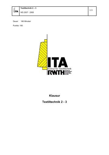 Klausur Textiltechnik 2 - 3 - Institut für Textiltechnik - RWTH Aachen