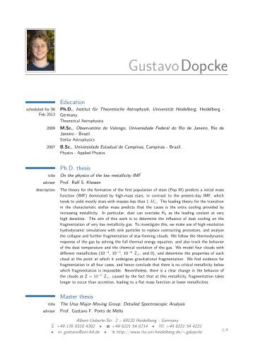 ResumÃ© - Gustavo Dopcke - Institut fÃ¼r Theoretische Astrophysik