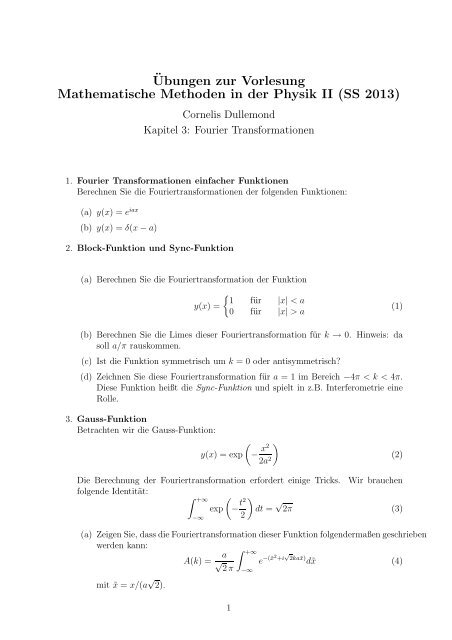 Â¨Ubungen zur Vorlesung Mathematische Methoden in der Physik II ...