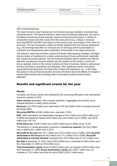 Report 2010 - Italcementi Group