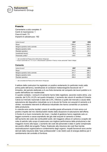 Bilancio 2007 - Italcementi Group