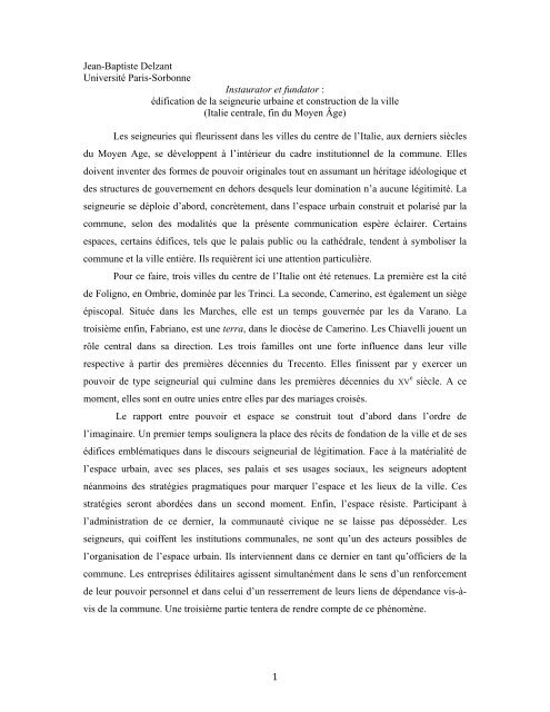 1 Jean-Baptiste Delzant UniversitÃ© Paris-Sorbonne Instaurator et ...