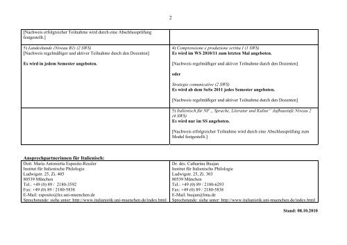 Informationsblatt mit allen Details - Institut fÃ¼r Italienische Philologie ...