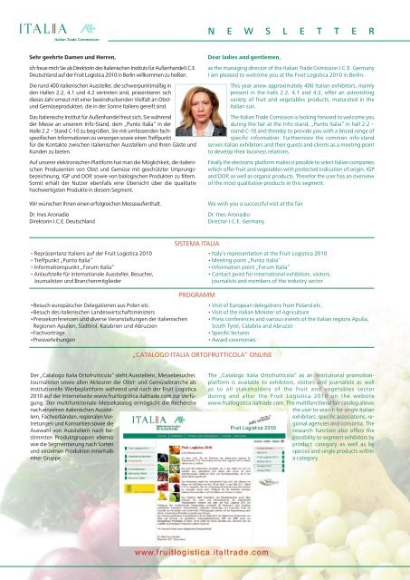 Newsletter Fruit Logistica (PDF) - Italienisches Institut fÃ¼r AuÃenhandel