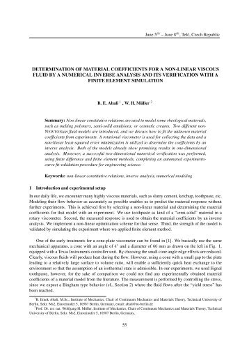 determination of material coefficients for a non-linear viscous fluid by ...