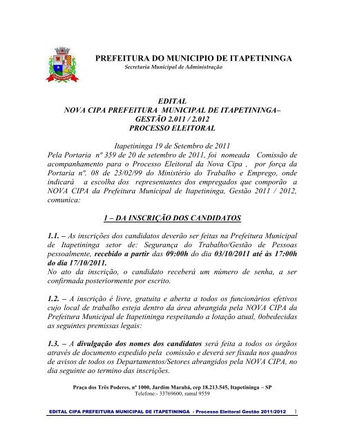 prefeitura do municÃpio de itapetininga - sp - Prefeitura Municipal de