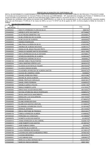 prefeitura do municÃ­pio de itapetininga / sp. edital de deferimento e ...