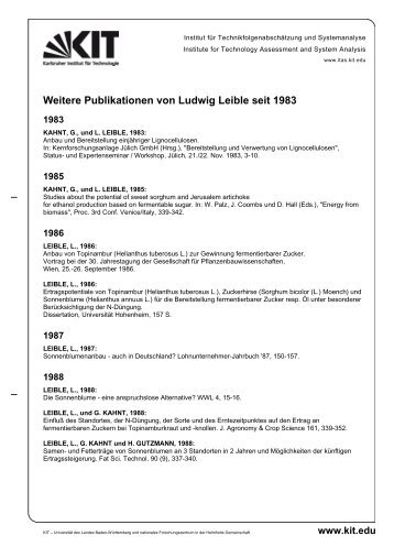 Weitere Publikationen von Ludwig Leible seit 1983 - ITAS - KIT