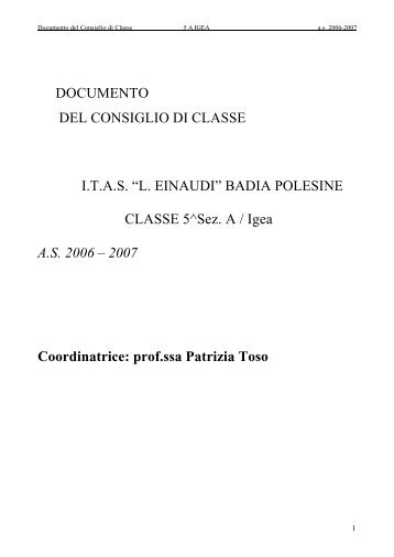 Coordinatrice: prof.ssa Patrizia Toso - Einaudi