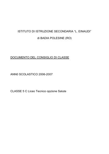 DOCUMENTO DEL CONSIGLIO DI CLASSE ANN0 ... - Einaudi