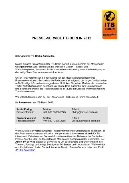 Presseservice ITB (PDF, 51,1 kB) - ITB Berlin