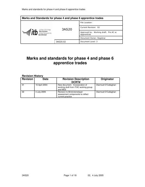 Marks and standards for phase 4 and phase 6 apprentice trades