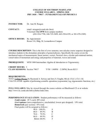 syllabus - Distance Learning and Faculty Development - College of ...