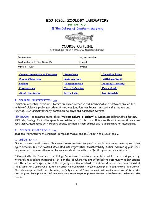 Bio 1020l Zoology Laboratory Course Outline Distance Learning