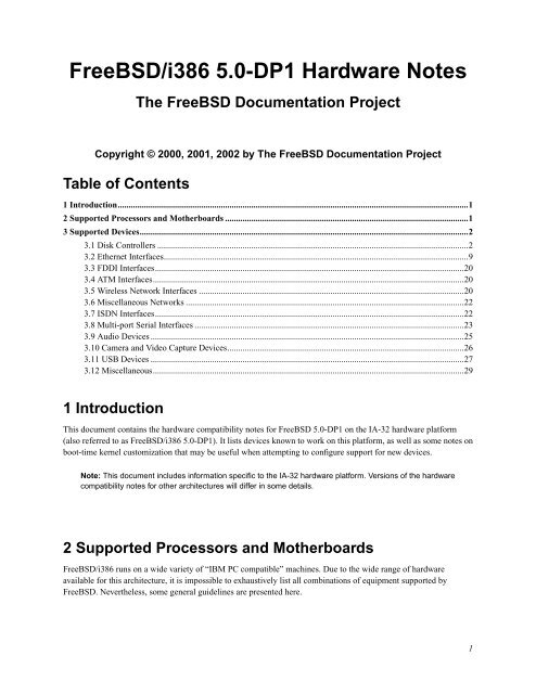 FreeBSD/i386 5.0-DP1 Hardware Notes