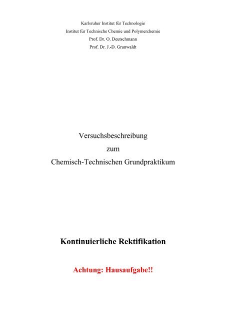 Kontinuierliche Rektifikation - Institut für Technische Chemie und ...