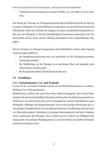 Kontinuierliche Rektifikation - Institut für Technische Chemie und ...