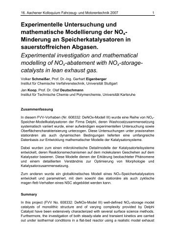 Experimentelle Untersuchung und mathematische Modellierung der ...